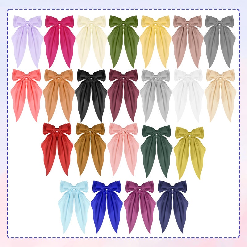 SHENLIU 24 Pack Oversized Satin Hair Bows for Women, Multi Colors Silky Big Bow Clips with Long Tail Ribbons, Large Knot Barrettes Hair Accessories for Girls Holiday Gifts - Image 3